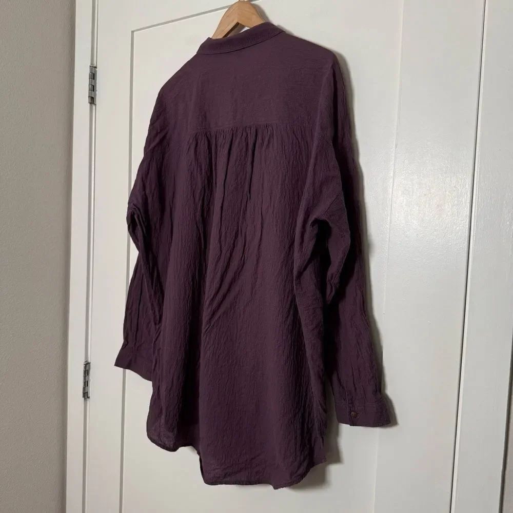 Free People Love Her Madly Shirt Sz M Purple Oversized Button Up Puckered Boho - Picture 6 of 11